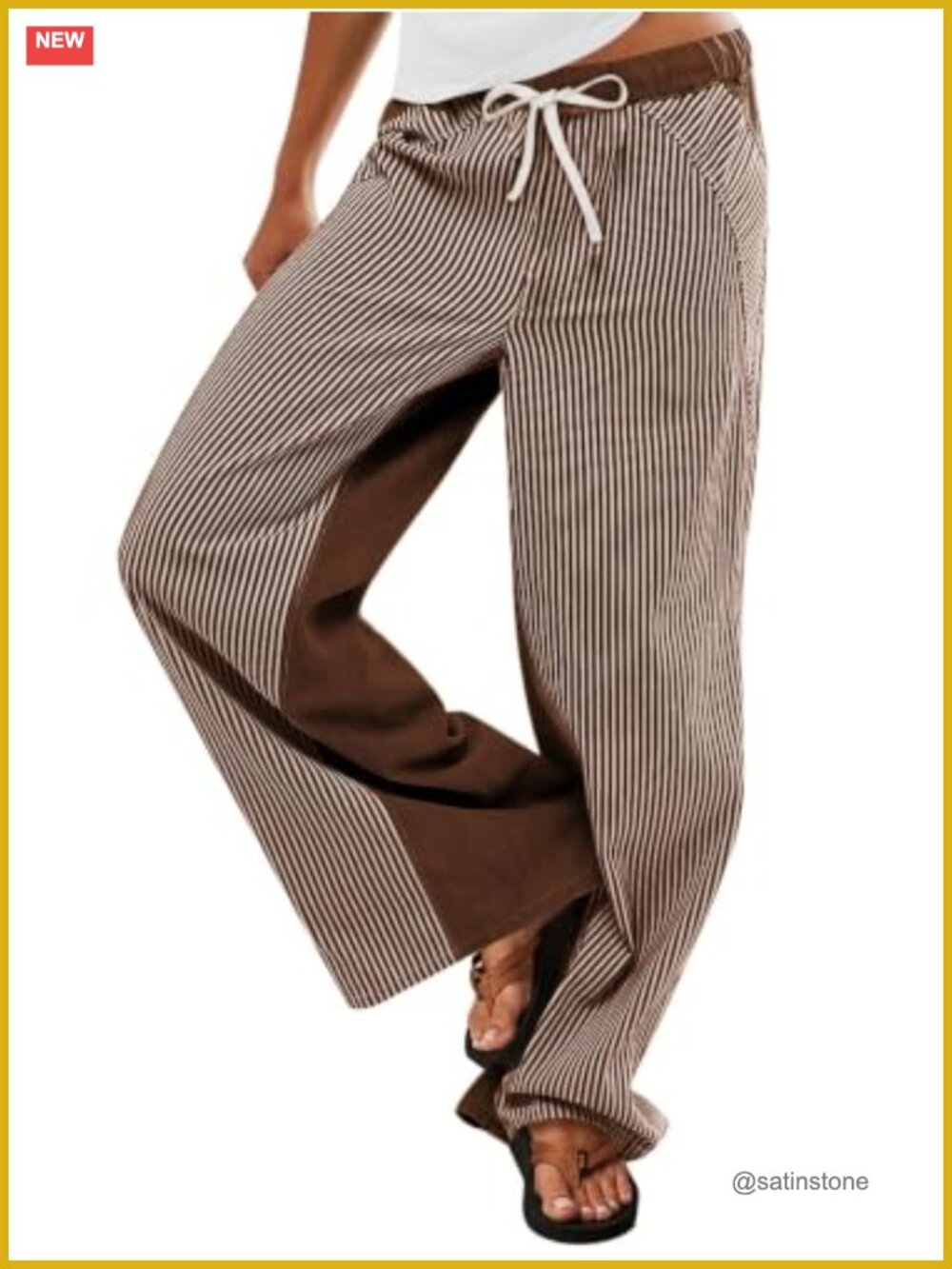 PEIHOT Women's Low Rise Striped Wide Leg Jeans Pull On Drawstring Boho Pants